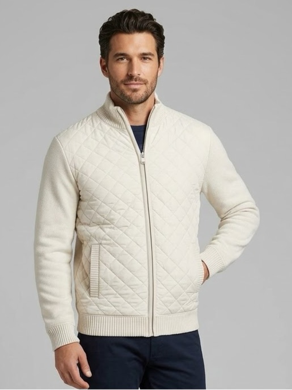 NWT Kensington Eastside Men’s XL Cream Quilted Full Zip Jacket